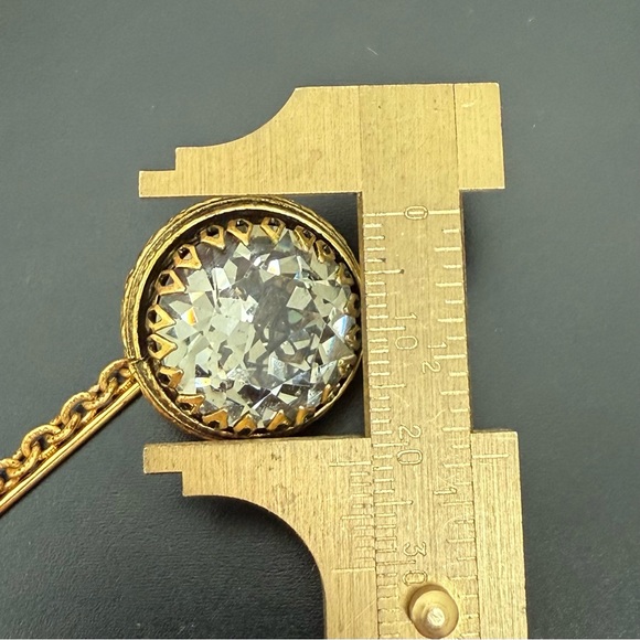 Vintage Unsigned Large Faceted Smoky Quartz Crystal Filigree Chain Stick Pin 15g - Picture 10 of 16